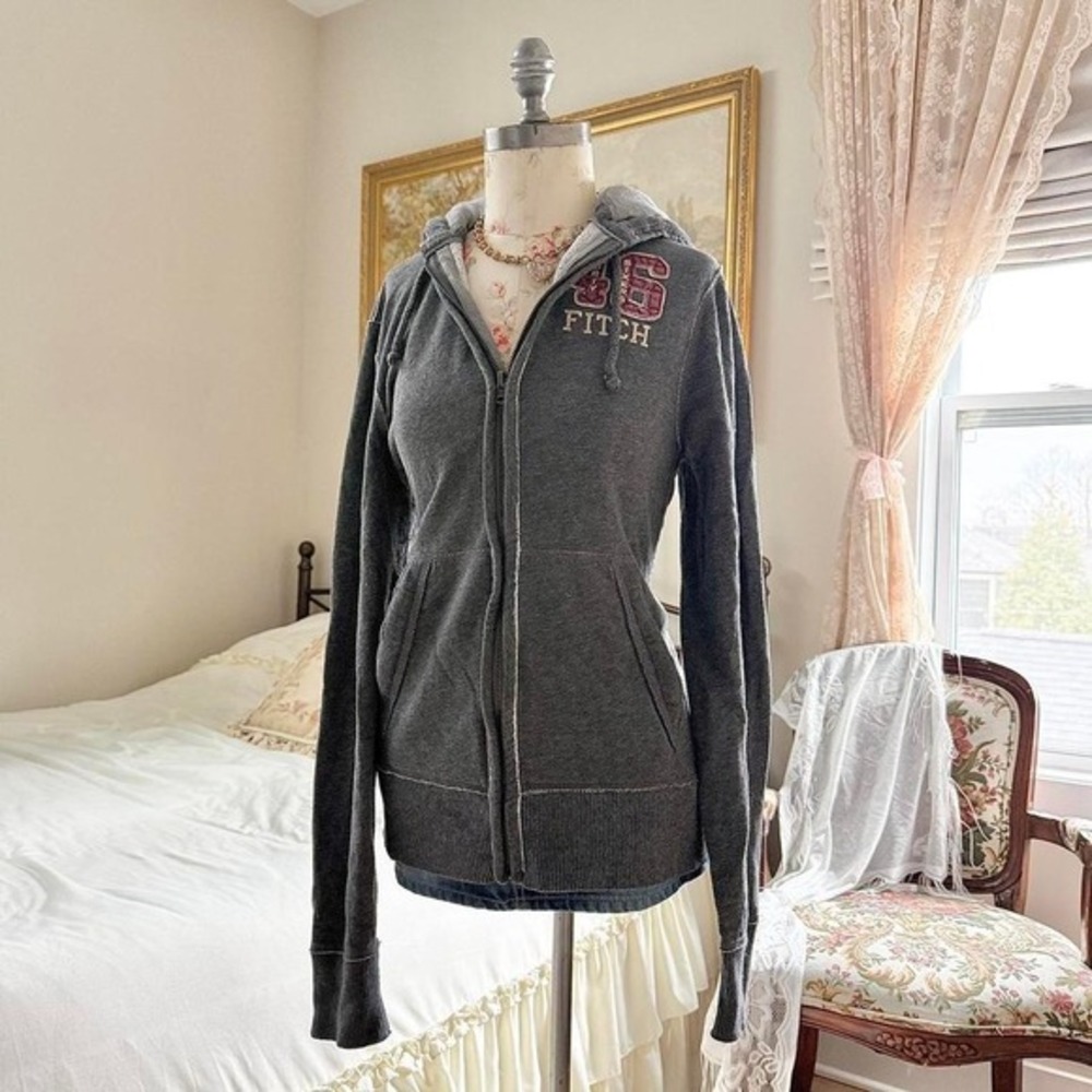 gray zip hoodie y2k abercrombie & fitch charcoal gray zip hoodie logo